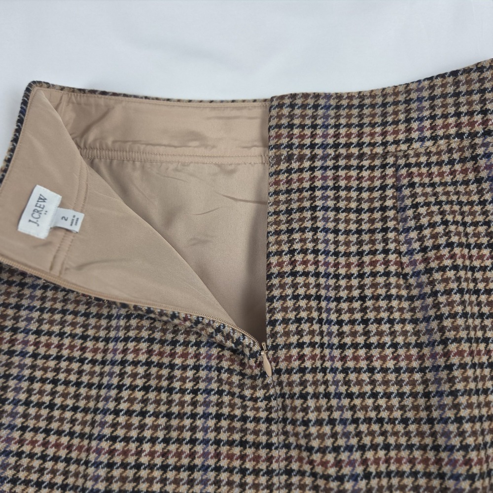 J Crew Brown Houndstooth Mini Skirt Preppy Academia Career A-line Size 2 - Picture 6 of 6